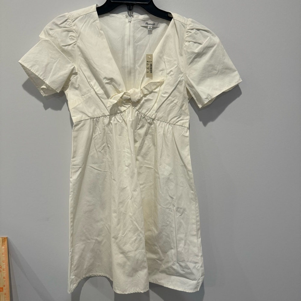 NWT Madewell Tie-front Minidress In Lighthouse White Size 00 - Picture 2 of 10